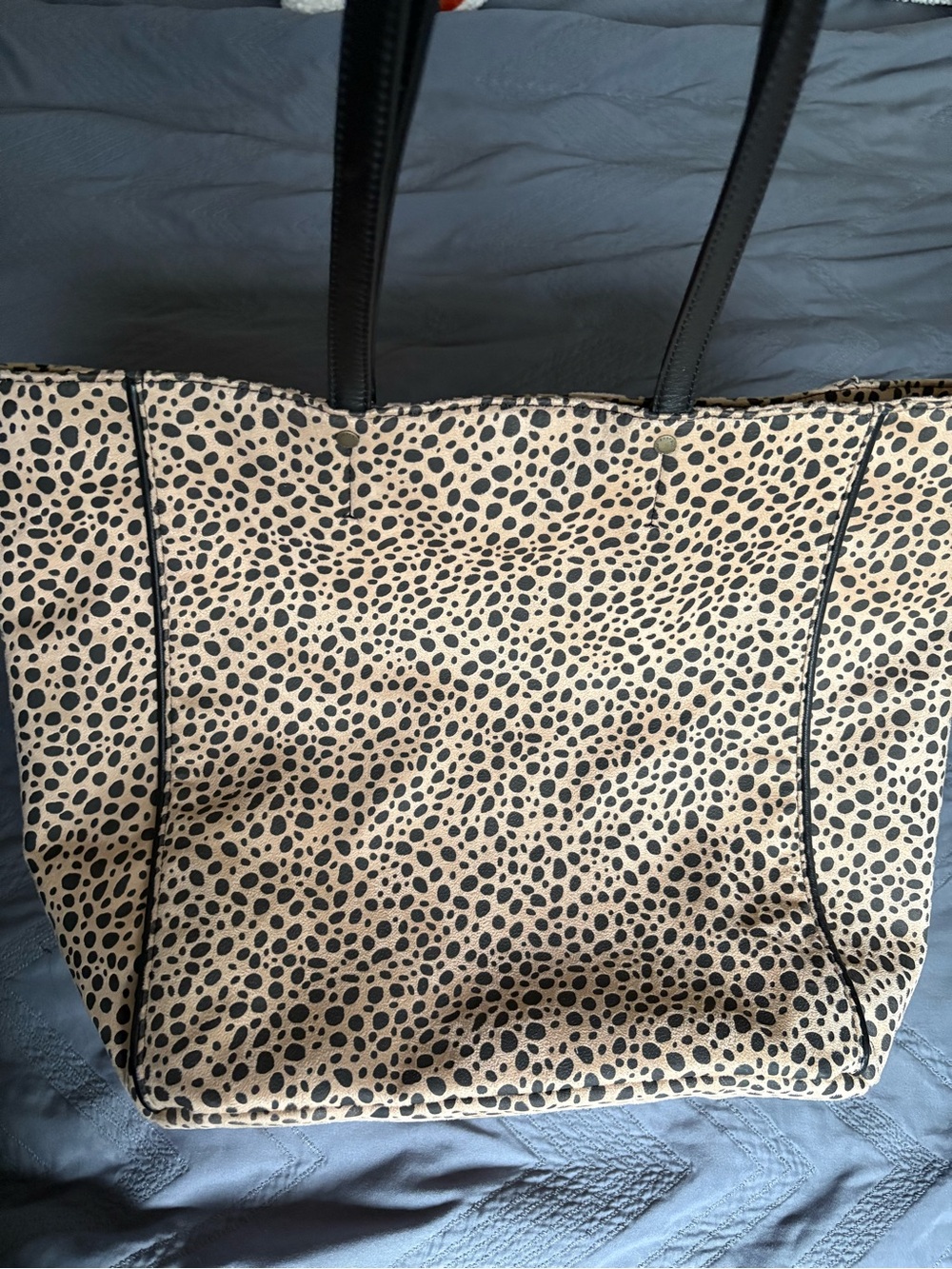 Fat Face Beige Tote with Black Spot Print and Black Trim